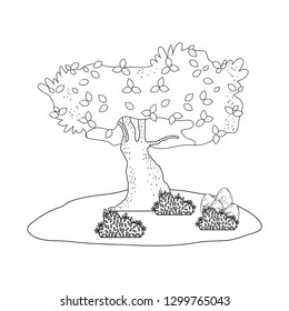 dinosaur eggs with tree landscape