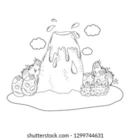 dinosaur eggs with volcano scene