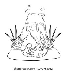 dinosaur eggs with volcano scene