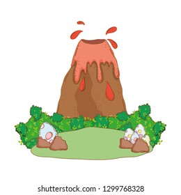 dinosaur eggs with volcano scene