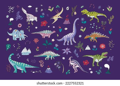 Dinosaur era vector illustrations set.