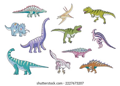 Dinosaur era vector illustrations set.