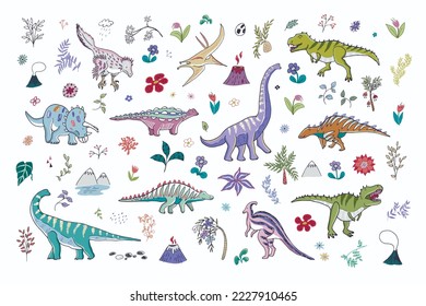 Dinosaur era vector illustrations set.