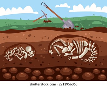 Dinosaur excavation archeology fossil research geology graphic design illustration