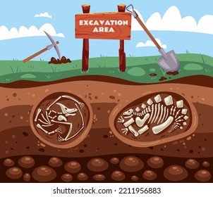 Dinosaur excavation archeology fossil research geology graphic design illustration