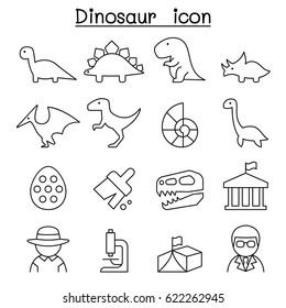 Dinosaur & Excavation Icon In Thin Line Style