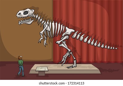 dinosaur exhibit in a museum, vector illustration