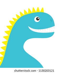 Dinosaur face body. Cute cartoon funny dino baby character. Flat design. Blue and yellow color. White background. Isolated. Vector illustration