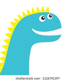 Dinosaur face. Cute cartoon funny dino baby character. Flat design. Blue and yellow color. White background. Isolated. Vector illustration