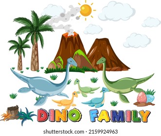 Dinosaur family with forest objects illustration