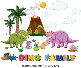 Dinosaur family with forest objects illustration