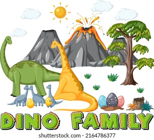 Dinosaur family with forest objects illustration