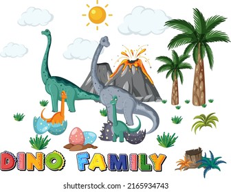 Dinosaur family with forest objects illustration