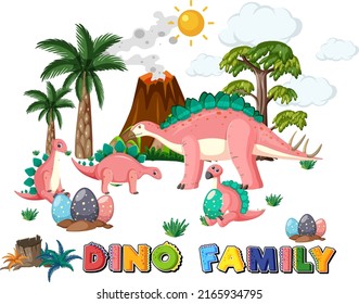 Dinosaur family with forest objects illustration