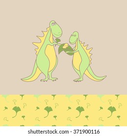 Dinosaur family: mom, dad and little baby. Cozy wear top and bottom patterns