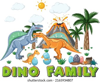 Dinosaur family word logo with dinosaurs illustration