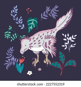 Dinosaur with feathers vector illustrations set.