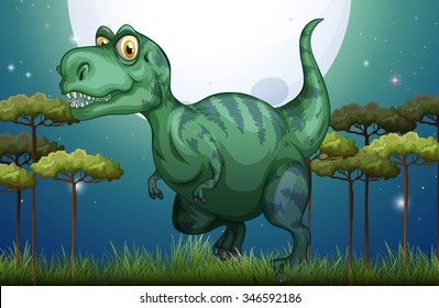 Dinosaur in the field at night illustration