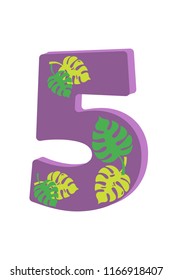 Dinosaur figure 5 (five) for designing birthday or dino party invitation, greeting card, sticker, banner, logo, icon, poster. Bright cute number set from 0 to 9 designed like baby dinosaurs