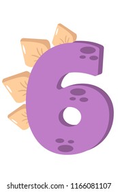 Dinosaur figure 6 (six) for designing birthday or dino party invitation, greeting card, sticker, banner, logo, icon, poster. Bright cute number set from 0 to 9 designed like baby dinosaurs