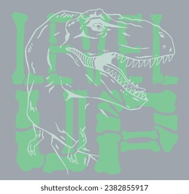 
Dinosaur figure on text written with bones