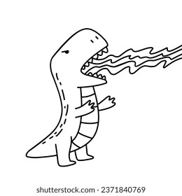 Dinosaur firing from mouth. Dinosaur attack in black and white. Coloring dinosaur.