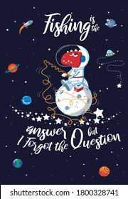 Dinosaur fishing on the moon vector illustration