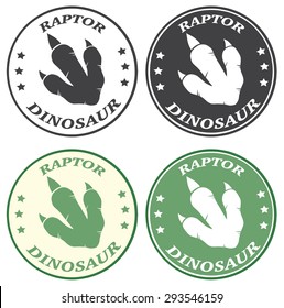 Dinosaur Footprint Circle Label Design With Text. Vector Collection Set