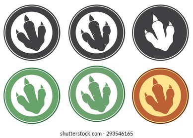 Dinosaur Footprint Circle Label Design. Vector Collection Set