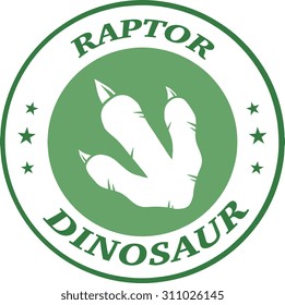 Dinosaur Footprint Green Circle Label Design. Vector Illustration Isolated On White Background