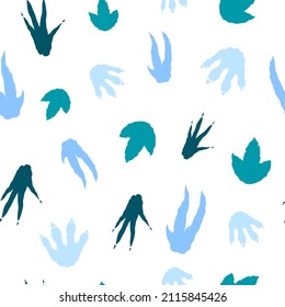 Dinosaur footprint pattern for boys in blue color. Kids background for textile goods