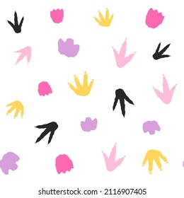Dinosaur footprint pattern for girls in pink color. Kids background for textile goods