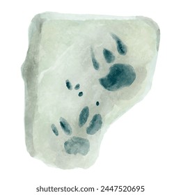 Dinosaur footprint in rock . Watercolor paint design . Vector .