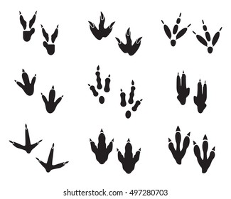 Dinosaur Footprint Tracks Black Set. Paw, Animal Monster, Ancient Reptile. Vector Illustration