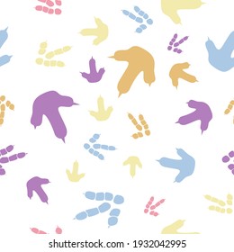 Dinosaur footprint tracks. Minimal color seamless pattern. Background with paw, claw predator. Dinosaur footprint seamless pattern perfect for textile, wrap and wallpaper and design