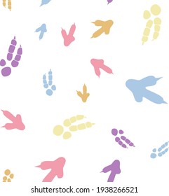 Dinosaur footprint tracks. Minimal color seamless pattern. Background with paw, claw predator. Dinosaur footprint seamless pattern perfect for textile, wrap and wallpaper and design.