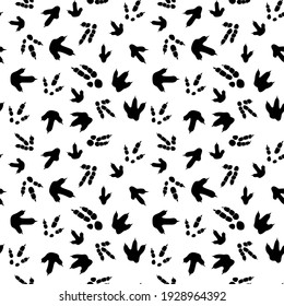 Dinosaur footprint tracks. Minimal seamless pattern. Background with paw, claw predator. Dinosaur footprint illustration perfect for textile, wrap and wallpaper and design.