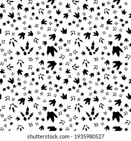 Dinosaur footprint tracks. Minimal seamless pattern. Background with paw, claw predator. Dinosaur footprint illustration perfect for textile, wrap and wallpaper and design.