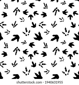 Dinosaur footprint tracks. Minimal seamless pattern. Background with paw, claw predator. Dinosaur footprint illustration perfect for textile, wrap and wallpaper and design.