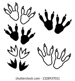 Dinosaur footprint tracks vector set illustration. Dinosaur footprint vector