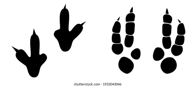 Dinosaur footprint tracks vector set illustration. Background with paw, claw predator. Dinosaur footprint illustration perfect for textile, wrap and wallpaper and design