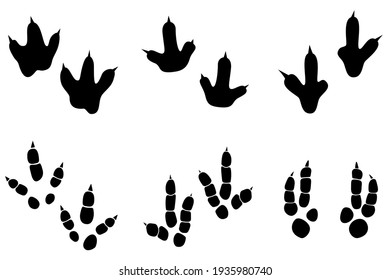 Dinosaur footprint tracks vector set illustration. Background with paw, claw predator. Dinosaur footprint illustration perfect for textile, wrap and wallpaper and design.