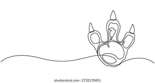 Dinosaur footprints continuous single line drawing.  Minimalism concept. self draw Dinosaur footprints continuous one line drawing. white back pro. Continuous one line drawing of dinosaur footprint.
