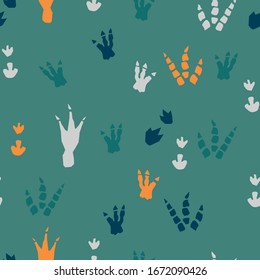 Dinosaur footprints - vector pattern. Seamless print can be used for printing on fabric, wallpaper, scrapbooking.