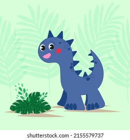 dinosaur in the forest, Children's cute flat illustration. Used for books, prints, postcards