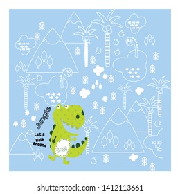 dinosaur in the forest illustrations-vector