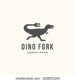 Concepto de diseño del logo de la combinación de dinosaurios y tenedores. Ilustración del vector