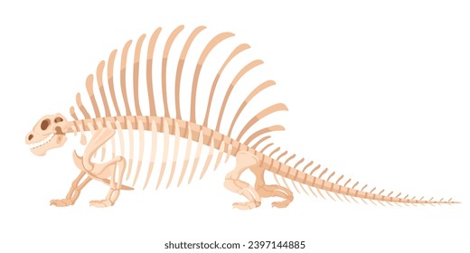 Dinosaur fossil bones. Cartoon Ancient Jurassic reptile fossil, dino skeleton flat vector illustration on white background