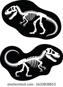 Dinosaur fossil outlines black and white vector illustration