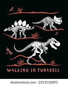 Dinosaur fossil silhouette vector illustration. Art in a simple and stripped style. Design for printing on t-shirts, posters and etc...